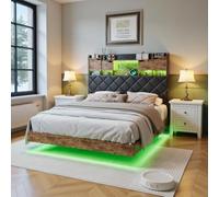 Letto con illuminazione a LED, struttura matrimoniale con testiera e rete a doghe, letto imbottito con piedini nascosti, letto sospeso con stazione di ricarica, spazio nascosto nella testiera (140 x