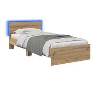 Letto con LED Rovere Artigianale 80x200 cm Single Bed Frame with LED Lights Engineered Wood Slatted Base Headboard USB Powered 140 kg Capacity Easy Assembly Modern Design for Bedroom Guest Room