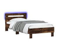 Letto con LED Rovere Fumo 80 x 200 cm Legno ingegnerizzato Modern Single Bed Frame with RGB USB LED Light Wooden Slatted Base Support Easy Assembly for Bedroom Guest Room 140 kg Max Weight