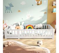 Letto con protezione anticaduta, 90 x 200 cm, letto con protezione anticaduta, letto per bambini Montessori, pino massiccio, bianco (bianco, 90 x 200 cm)