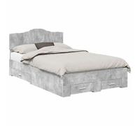 Letto con Testiera e Cassetti Grigio Cemento 135x190 cm Struttura Moderna con Contenitore e Rete a Doghe in Legno Multistrato, Telaio Matrimoniale con Testiera, Armadio con da Facile da Montare