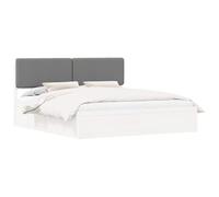 Letto con Testiera Rivestita Grigio chiaro 200 x 200 cm Queen Size Bed Frame with Upholstered Headboard Solid Pine Wood Platform Bed No Box Spring Needed Easy Assembly for Bedroom Living Room