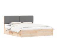 Letto con Testiera Rivestita Grigio chiaro 200 x 200 cm Upholstered Bed Frame with Platform Slats Solid Pine Wood Velvet Soft Headboard Easy Assembly No Box Spring Needed Modern Double Bed
