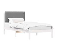 Letto con Testiera Rivestita Grigio chiaro 75 x 190 cm Single Bed Frame with Upholstered Headboard, Solid Pine Wood Platform Bed for Small Bedroom, Compact Space-Saving Washable Cushion Cover