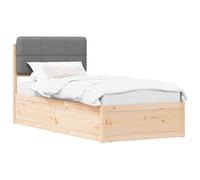 Letto con Testiera Rivestita Grigio chiaro 75 x 190 cm Solid Pine Wood Single Bed Frame with Padded Headboard for Bedroom Living Room Guest Room, Easy Assembly, No Box Washable Headboard Cover