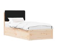 Letto con Testiera Rivestita Nero 90 x 200 cm Pino massello Solid Wood Bed Frame with Upholstered Headboard, Twin Size Platform Bed for Modern Bedroom, Easy Assembly No Box Spring Needed