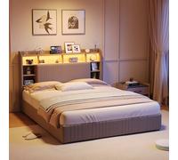 Letto contenitore 160x200 con 4 cassetti, letto matrimoniale imbottito 160x200 cm LED e USB e spazio di archiviazione letto 2 persone con rete, telaio del letto capitonné per adulti e adolescenti