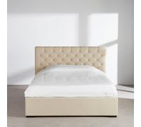 Letto contenitore con 2 cassetti scorrevoli in lino beige 160x200 cm e rete a doghe