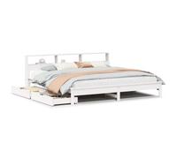 Letto contenitore con cassetti e ripiani in legno di pino massello bianco | Letto Libreria senza Materasso Bianco 200x200 cm Legno di Pino con Contenitore e Testiera