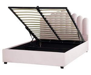 Letto contenitore velluto rosa 160 x 200 cm testata alta a conchiglia Vincennes