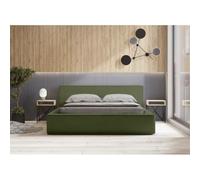 Letto Contenitore VELORA - Olive Bouclé - 160x200 cm - Tessuto Velluto Morbido - Rete sollevabile - Spazio di archiviazione Integrato
