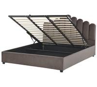 Letto contenitore in velluto 180 x 200 cm con testata alta a conchiglia beige