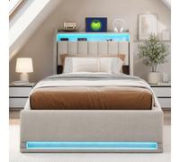 Letto da 90 x 200 cm con contenitore, letto imbottito con illuminazione a LED e presa USB, letti per ragazzi 90 x 200 LED con contenitore e caricatore, moderno, morbido tessuto in velluto, senza