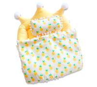 Letto da bambola, letto di bambole, giocattolo a forma di corona carina con cuscino per motivi ananas e coperta per 20 cm bambola, accessori per la casa delle bambole