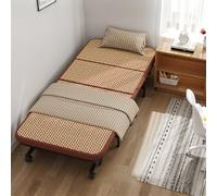 Letto da campeggio pieghevole con materasso in rattan intrecciato e ruote di riduzione del rumore a 360°, design salvaspazio per uso domestico ed esterno, supporta fino a 240 kg