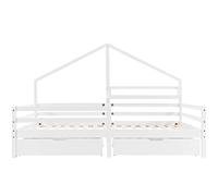 Letto di ispirazione scandinava con struttura del tetto, schienale come piano di appoggio, due cassetti estraibili, apertura laterale, robusta rete a doghe, funzionale e moderno (bianco, 90 x 200 cm)