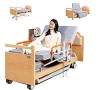 Letto d'ospedale regolabile elettrico con materasso in schiuma, costruzione in legno massello, telecomando multifunzionale per terapia intensiva e assistenza domiciliare