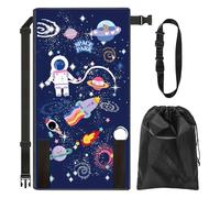 Letto estensore per seggiolino aereo per bambini, stile cartone animato, portatile, con borsa portaoggetti, amaca da viaggio per sdraiarsi e riposare in volo (blu spaziale)