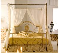 LETTO FERRO BATTUTO LORY BALDACCHINO MATRIMONIALE AVORIO ANTIQUARIATO