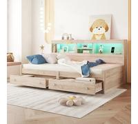 Letto giornaliero, 90 x 200 cm, divano letto, comodino, letto con 2 prese USB e 2 prese di ricarica, illuminazione ambientale, letto con due cassetti, letto con rete a doghe (senza materasso),