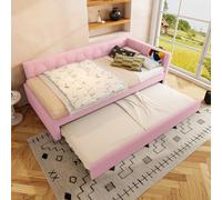 Letto giornaliero, divano letto, 90 x 200 cm, letto con rete a doghe (senza materasso), con lampada da comodino, con letto estraibile multifunzionale, porta USB, tipo C, materiale confortevole, finta