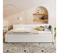 Letto giornaliero, divano letto, 90 x 200 cm, letto con rete a doghe (senza materasso), con lampada da comodino, con letto estraibile multifunzionale, porta USB, tipo C, materiale confortevole, finta