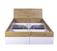 Composad | Letto della Linea GLOBO con 4 Cassetti Contenitori, Letto Queen Size Contenitore, (LxAxP) 145,80x95,60x220,20 cm, Colore Rovere Oak Mielato e Bianco laccato, Made in Italy