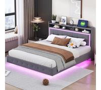 Letto Imbottito 140*200/160cm*200cm, Con Presa Usb E Luce Led, Il Può Essere Posizionato Nella Testata Del Letto, Design Del Piede Nascosto, Matrimoniale Piatto, Tessuto Di Lino (Grigio, 160cm*200cm)