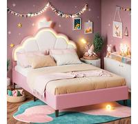 Letto imbottito 140 x 200 cm, letto ragazza 140 x 200 con led regolabile, letti principessa, letti matrimoniali imbottiti con rete a doghe e testiera regolabile, decorazione della corona, velluto