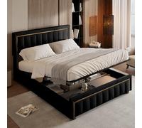 Letto imbottito 140 x 200, letto matrimoniale con spazio e rete a doghe, letto funzionale con testiera regolabile, letto idraulico, schienale letto, villi corti, senza materasso (nero, 140 x 200 cm)