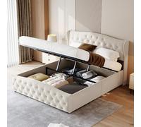 Letto imbottito 160 x 200 cm con rete, letti baule 160 x 200 cm con testiera di letti idraulici con listelli, letto matrimoniale con contenitore per onde imbottito letto per adulti (bianco sporco, 160
