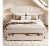 Letto imbottito 160 x 200 cm, letto matrimoniale con cassetto portaoggetti e porta USB, testiera regolabile, cassettiera con rete a doghe, letto con vano portaoggetti, struttura del letto, velluto