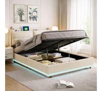 Letto imbottito 160 x 200 cm, letto matrimoniale idraulico, imbottito con leva ad aria, spazio di archiviazione, letto matrimoniale con luce a LED, telaio stabile in tessuto con rete a doghe, letto
