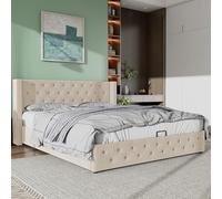 Letto imbottito 180 x 200 cm a forma di orecchio, doppia fila di borchie in flanella, cuciture a bottone, testa e piedi, letto matrimoniale con funzione idraulica, la parte inferiore del letto è in