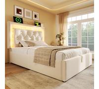 Letto imbottito 90 x 200 cm velluto singolo con nastro diamantato a LED nella testiera, stazione di ricarica USB e tipo C, cassetta idraulica con vano portaoggetti, moderno letto per ragazzi con rete