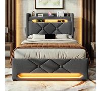 Letto imbottito 90 x 200 letto singolo, capienza testiera con porta USB e tipo C, funzione LED 360 surround intorno all'estremità della testa e dei piedi, letti con spazio di archiviazione idraulico