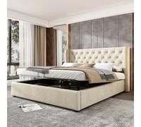 Letto imbottito a forma di orecchio Fangange, letto matrimoniale/queen/king/doppio, letto funzionale idraulico con base a doghe e spazio di archiviazione, velluto