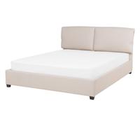 Letto Imbottito Beige Effetto Lino a Doghe Gambe in Legno 140 x 200 cm Belfort