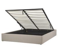 Letto Imbottito Beige Effetto Lino con Box Portaoggetti 160 x 200 cm Dinan