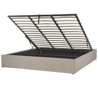 Beliani Letto Imbottito Beige Effetto Lino con Box Portaoggetti 180 x 200 cm