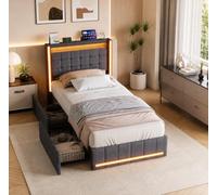 Letto imbottito con 2 cassetti,letto baule 90 x 200 cm con Led,letto idraulico con USB e tipo,letto singolo 90 x 200,letto imbottito con stoccaggio, telaio letto per 1 persone,senza materasso,lino