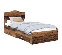 Letto imbottito con contenitore Legno vecchio 90x190 cm Multistrato con testiera e cassetti per camera da telaio letto moderno con rete a doghe fisse, facile montaggio e per risparmiare spazio