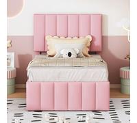Letto imbottito con letto pieghevole da 90 x 200 cm e cassetti, imbottitura in lino delicato sulla pelle, letto singolo piatto, letto per bambini, letto per gli ospiti (rosa)
