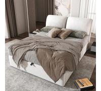 Letto imbottito con rete a doghe idraulica e tre cassetti, 140 x 190 cm, in velluto grigio con vano portaoggetti e testiera, senza materasso (beige)