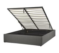 Beliani Letto Imbottito Grigio Effetto Lino con Box Portaoggetti 140 x 200 cm