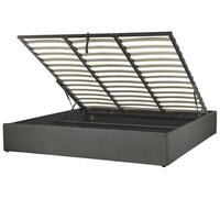 Letto Imbottito Grigio Effetto Lino con Box Portaoggetti 180 x 200 cm Dinan