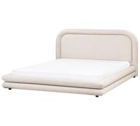 Letto imbottito in tessuto beige chiaro con testiera e giroletto 180 x 200 cm La