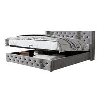 Letto imbottito in velluto a forma di orecchie 180*200 doppia fila di rivetti, cuciture a bottoni, testa e piedi, letto matrimoniale con letto matrimoniale e funzione idraulica, fondo letto con