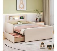 Letto imbottito, lettino per bambini, con ripiani, pannelli laterali rialzati per la sicurezza, con luce notturna e porta di ricarica USB, semplice letto singolo, per ragazzi e ragazze, in similpelle,