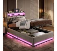 Letto imbottito, letto singolo 90 x 200, letto idraulico, testa a LED con USB e tipo C, letto per ragazzi, letto singolo, senza materasso (grigio+velluto 1, 90 x 200)